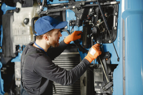 Man with tools truck worker uniform faulty truck